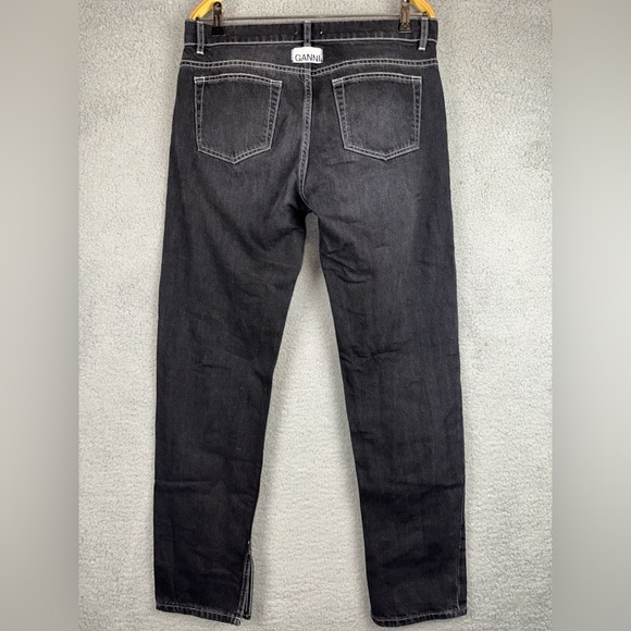 Ganni Jeans Mens 31x32 Black Wash Button Fly Whiskering Straight Leg Split Hem - Picture 1 of 15
